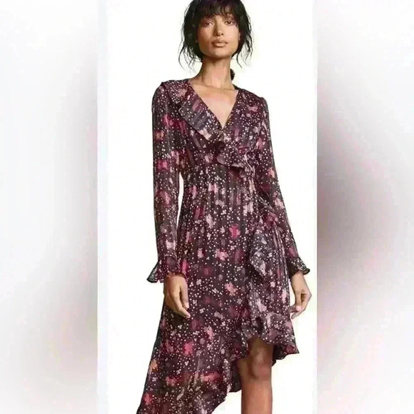 C/Meo Collective Long Sleeve Asymmetrical Floral Wrap Dress - Picture 1 of 16